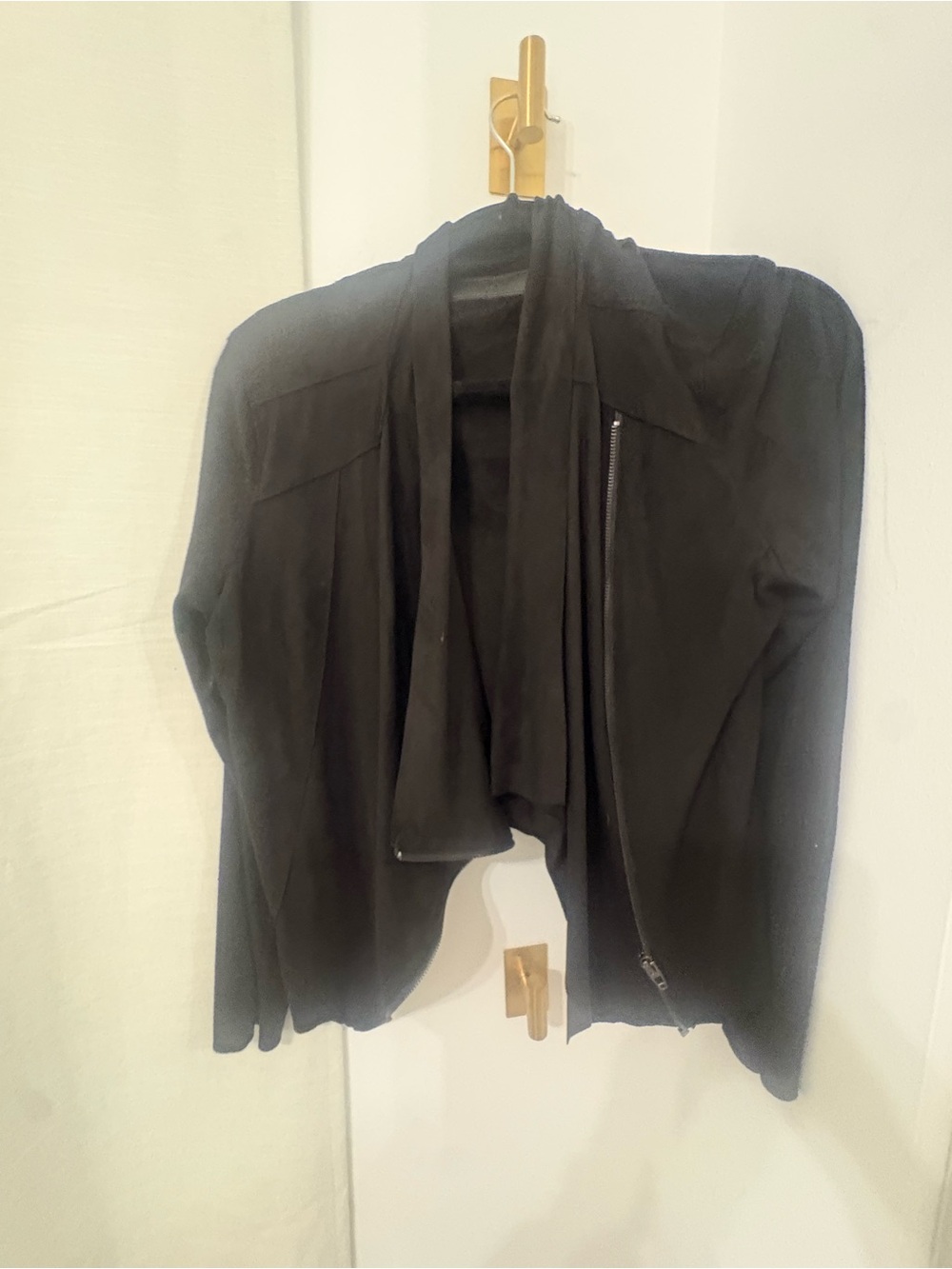 BlankNYC Black Women's Draped Zip-Front suede Jacket
